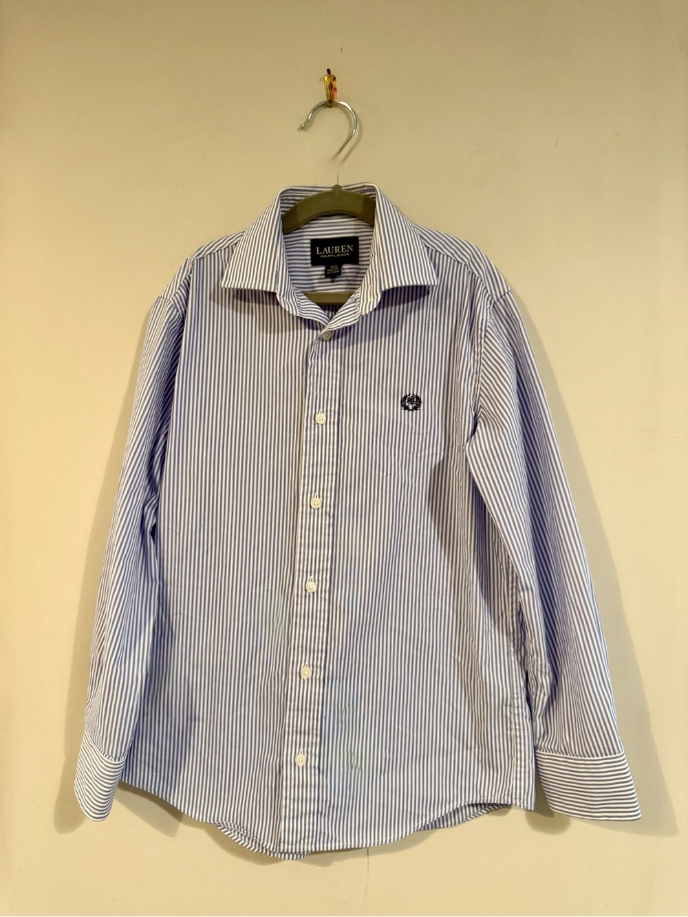 Lauren Ralph Lauren Boys Blue and White Striped Dress Shirt NWOT, Size 10